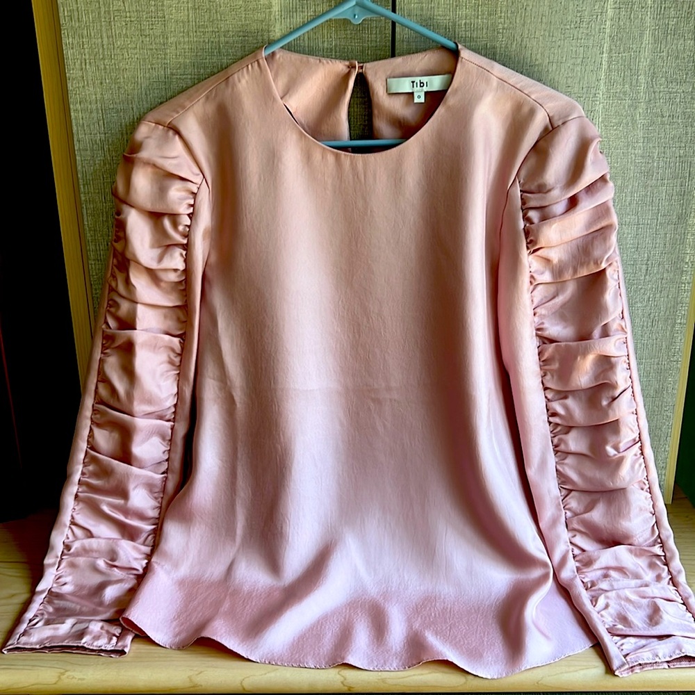 Brand new Tibi designer blouse. Pleated long sleeve, soft pink